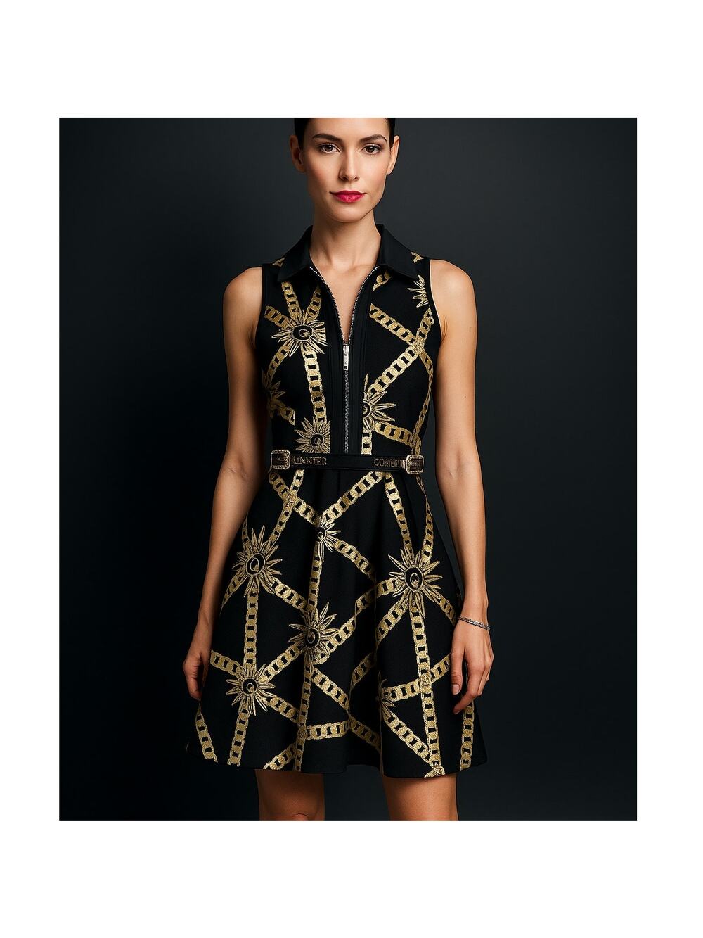 Barok Paris NJ Couture Black & Gold Scuba Material Sleeveless Dress NWT - Size S